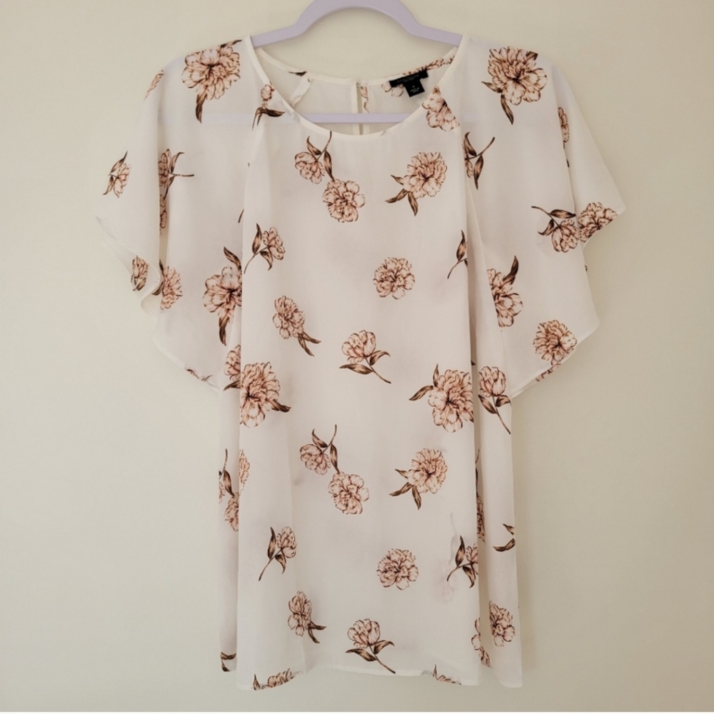 Ann Taylor Factory Floral Flowy Sleeve Sheer Blouse Size M